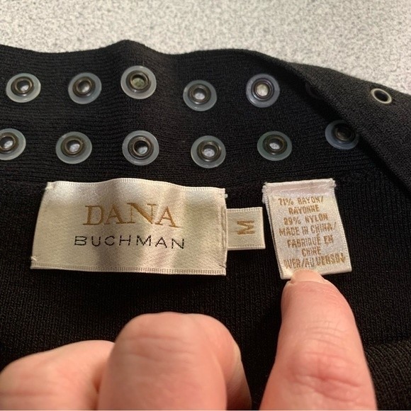 Dana Buchman Black Top Long Sleeve Grommet Detail Neckline Size Medium - Picture 6 of 8